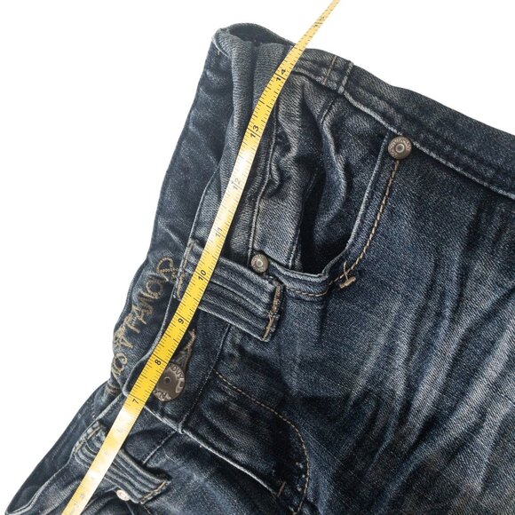 Almost Famous Y2K Low Rise Juniors Size 3 Faded Detail Pocket Dark Denim - Picture 6 of 14